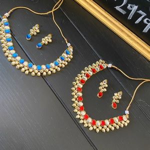 Pick red or blue. Kundan & gold plated sets